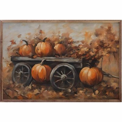 Pumpkins On Wagon Wooden Sign