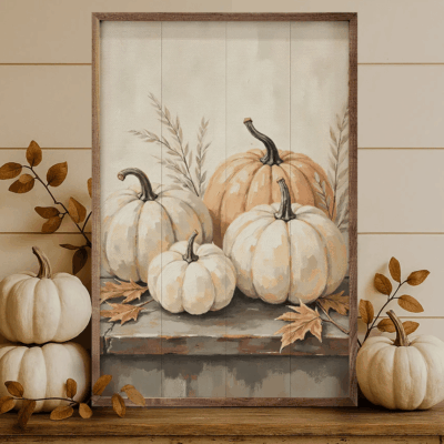 Pumpkins On Weathered Wood Wooden Sign