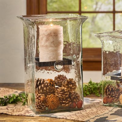 Hammered Glass Cube with Candle Pan - 15"