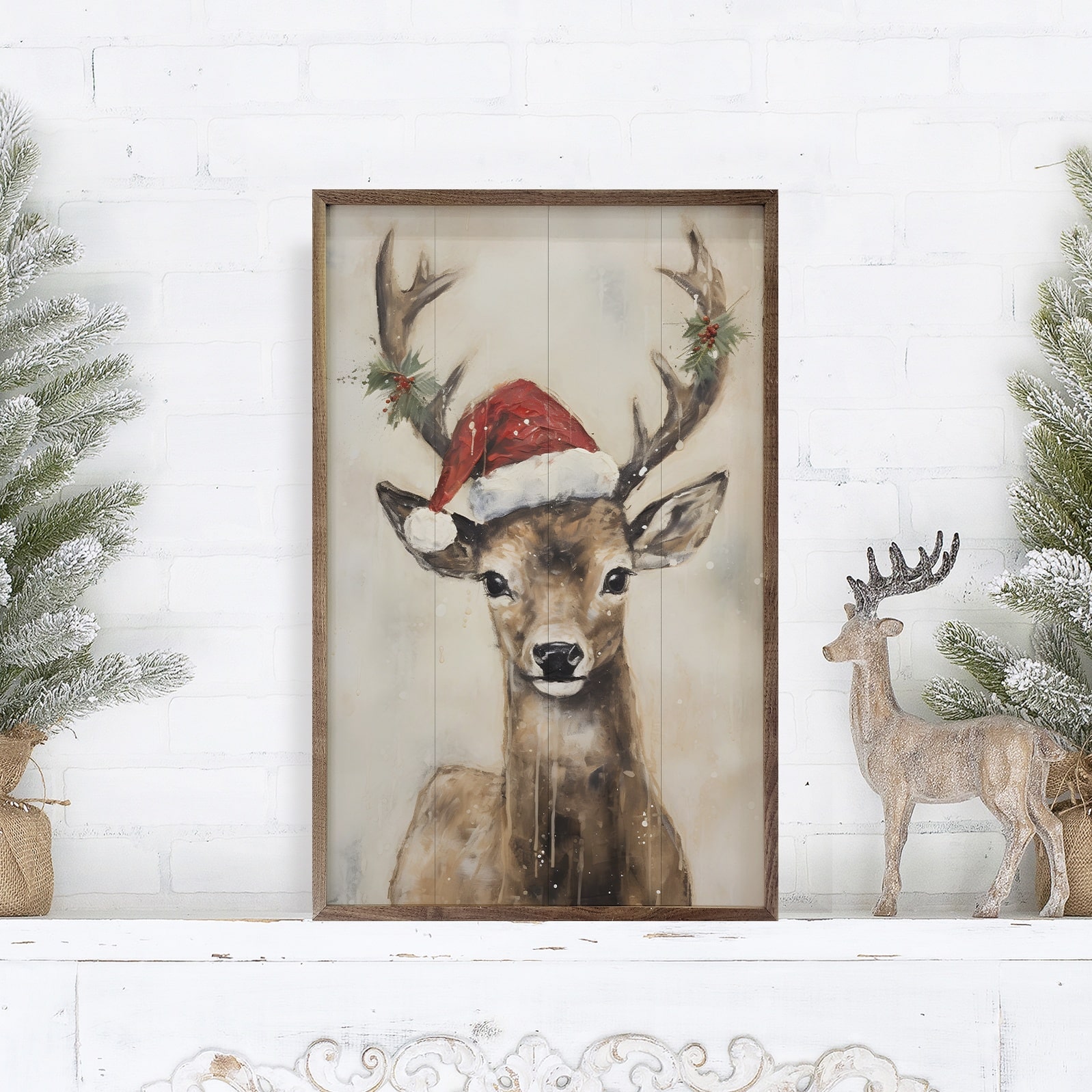 Reindeer With Hat Wooden Sign