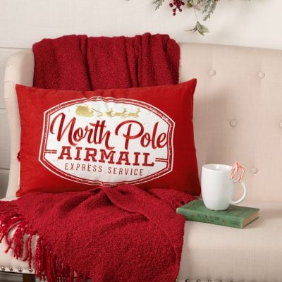 North Pole Airmail Filled Pillow - 14" x 22"