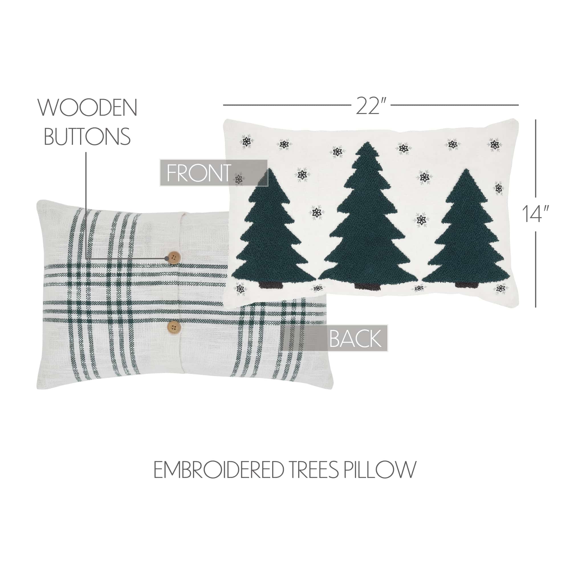 Pine Grove Plaid Embroidered Trees Filled Pillow - 14" x 22" - Image 3
