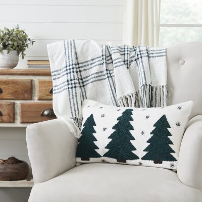 Pine Grove Plaid Embroidered Trees Filled Pillow - 14" x 22"