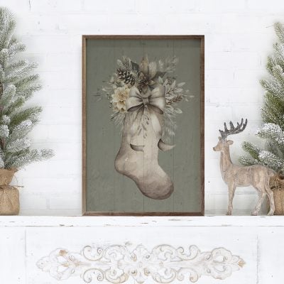 Neutral Filled Stocking Green Wooden Sign