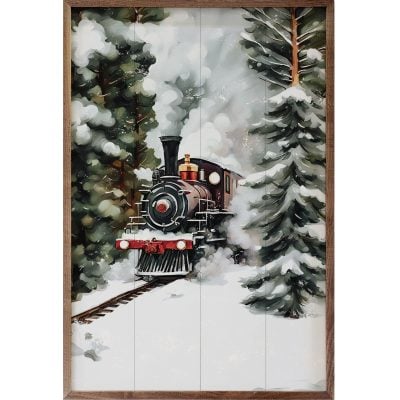 Winter Mountan Train Wooden Sign
