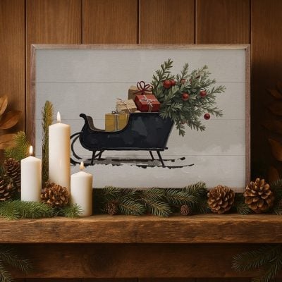 Black Sleigh Wooden Sign