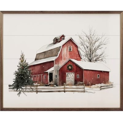 Winter Barn With Shed Wooden Sign