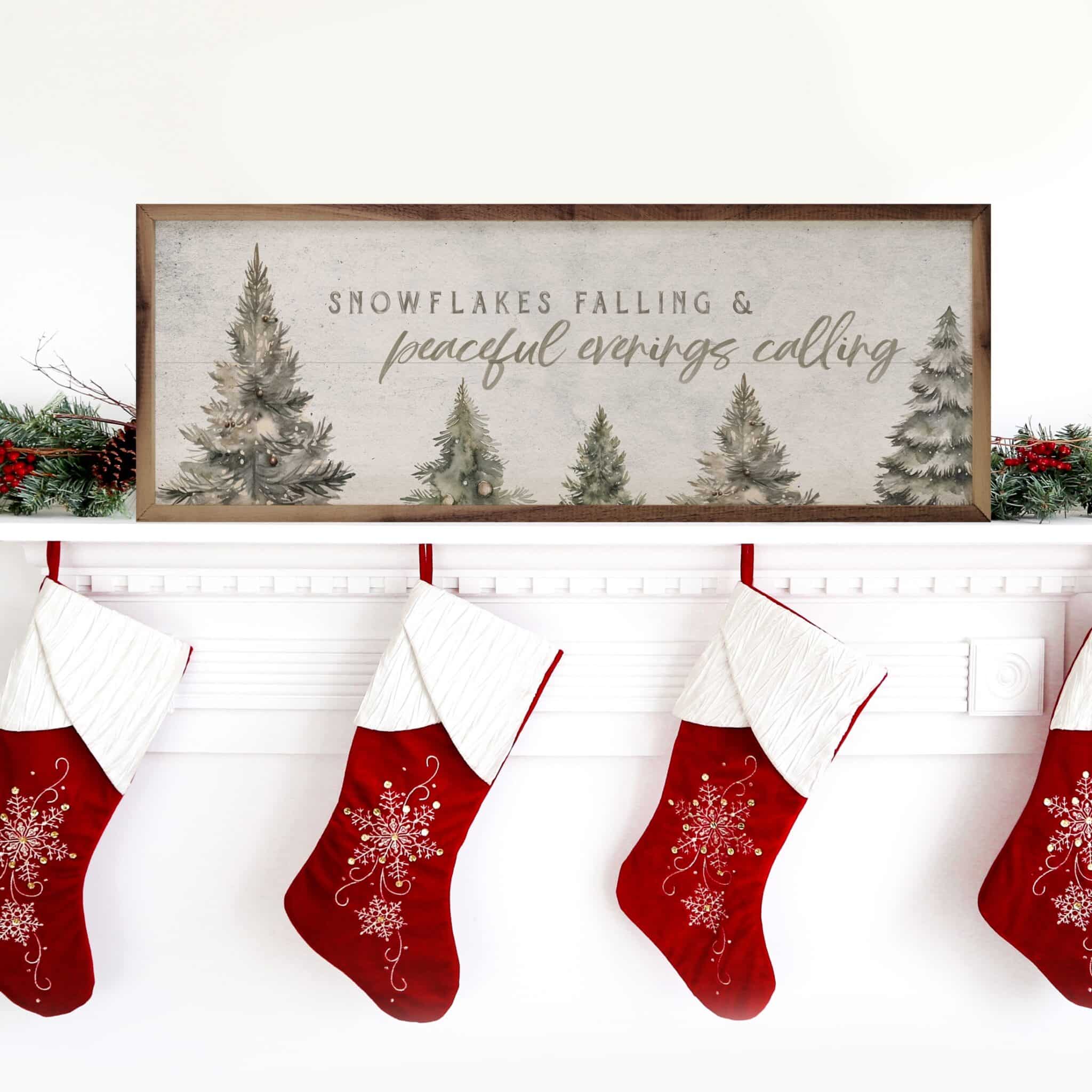 Snowflakes Falling Pines White Wooden Sign - Image 3
