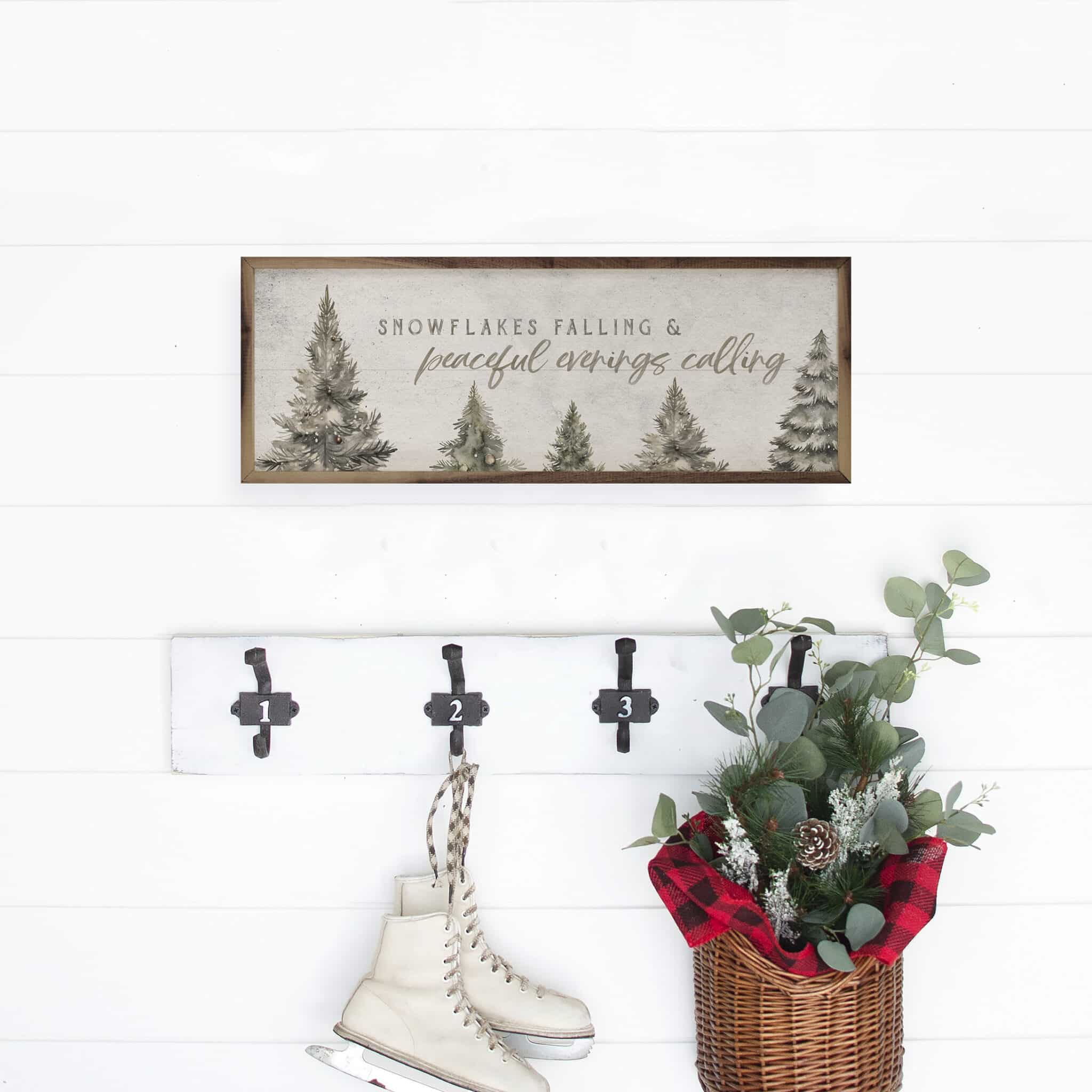 Snowflakes Falling Pines White Wooden Sign - Image 4