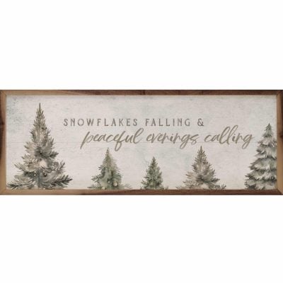 Snowflakes Falling Pines White Wooden Sign
