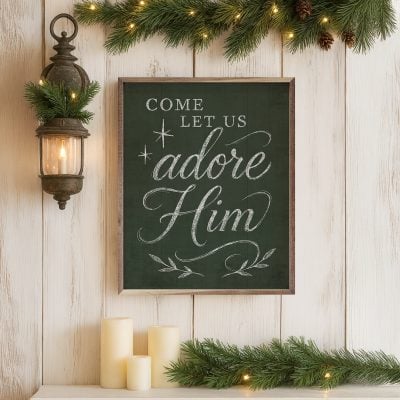 Come Let Us Adore Him Wooden Sign - Choose Background Color