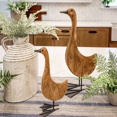 Willow Creek Wooden Goose Figurines, Set/2
