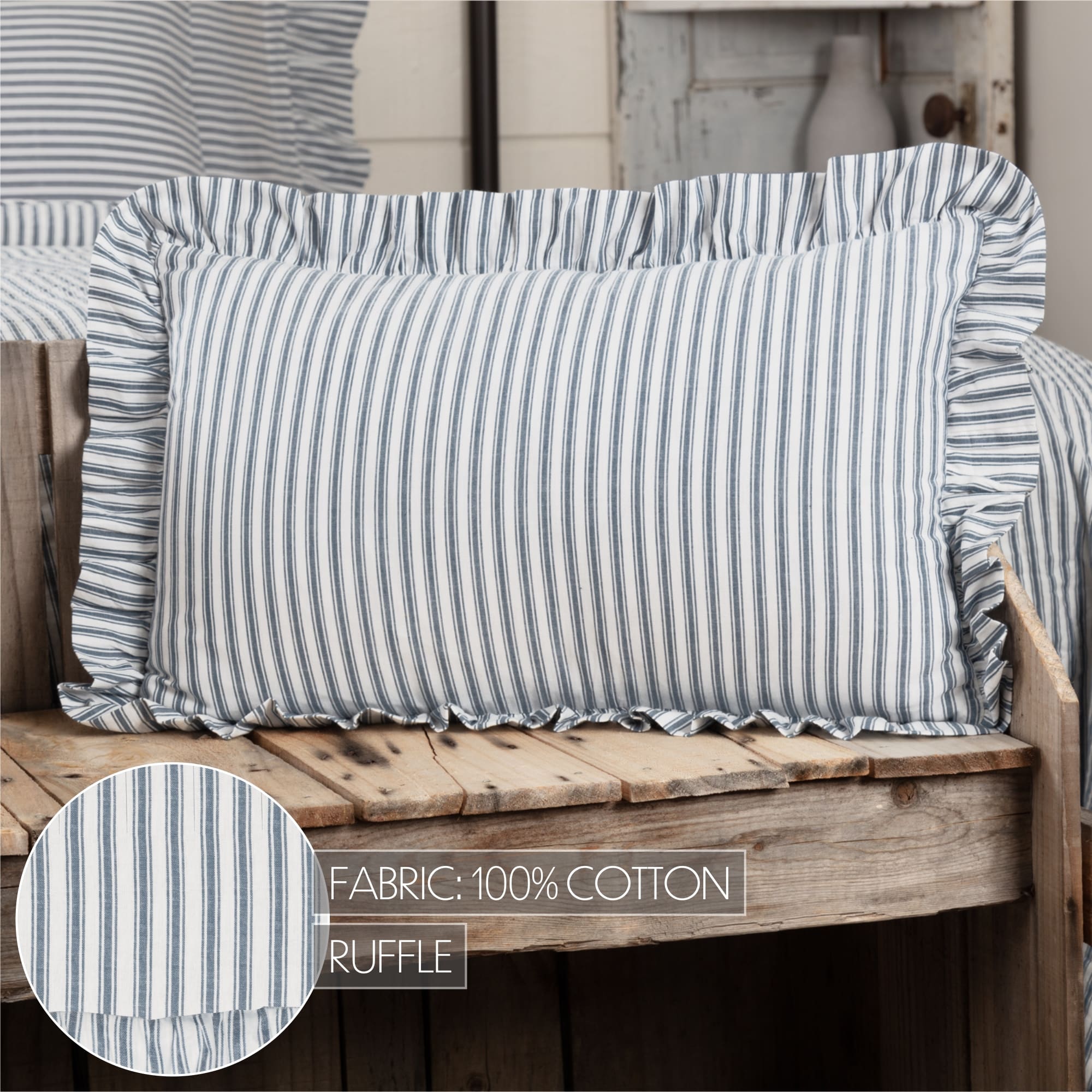 Sawyer Mill Blue Ticking Stripe 14" x 22" Filled Pillow - Image 2