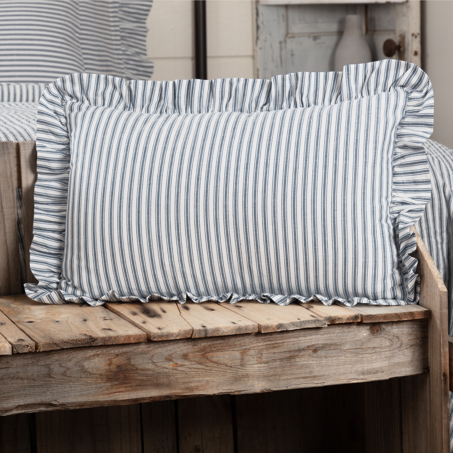 Sawyer Mill Blue Ticking Stripe 14" x 22" Filled Pillow