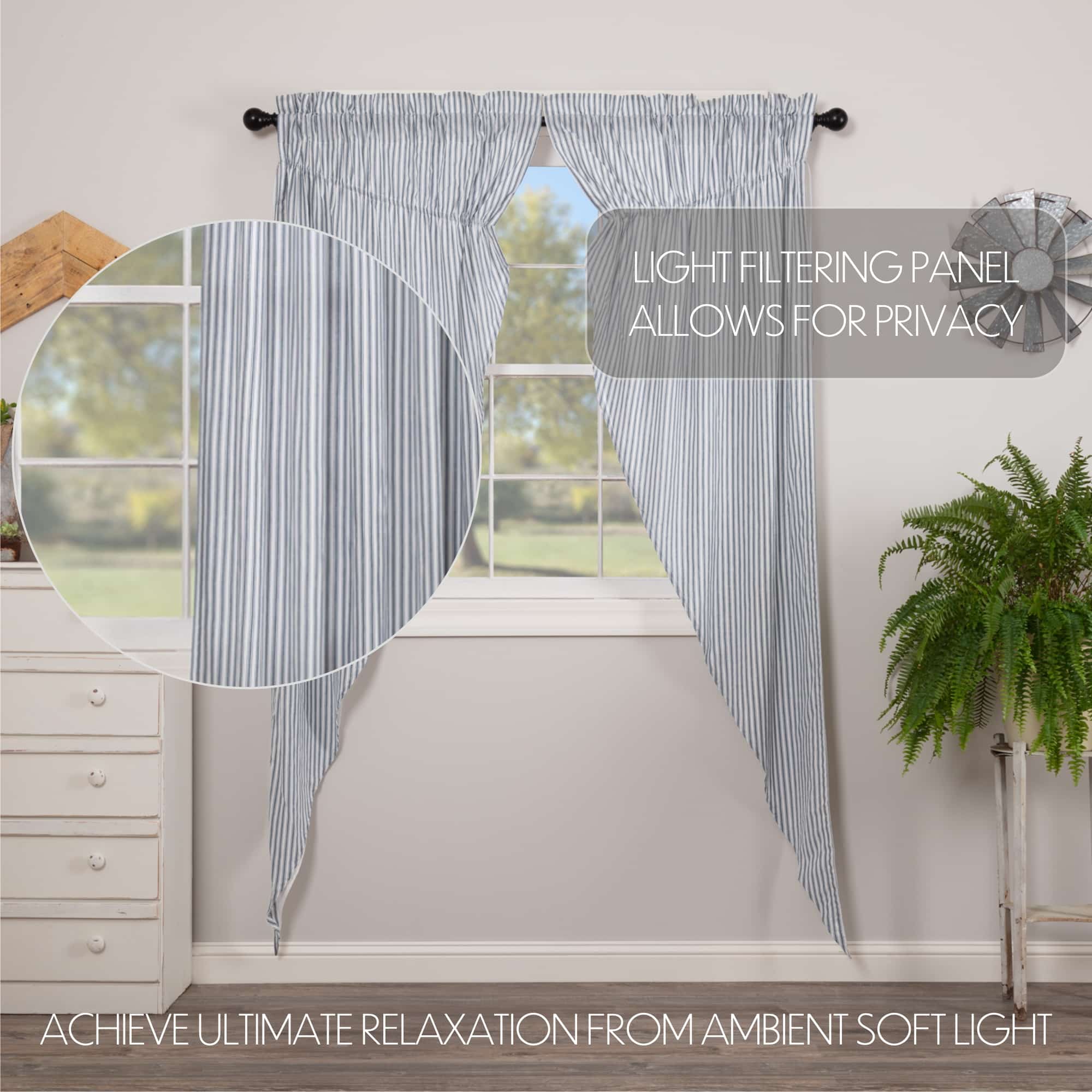 Sawyer Mill Ticking Stripe Blue Prairie Panel - Set/2 - Image 3