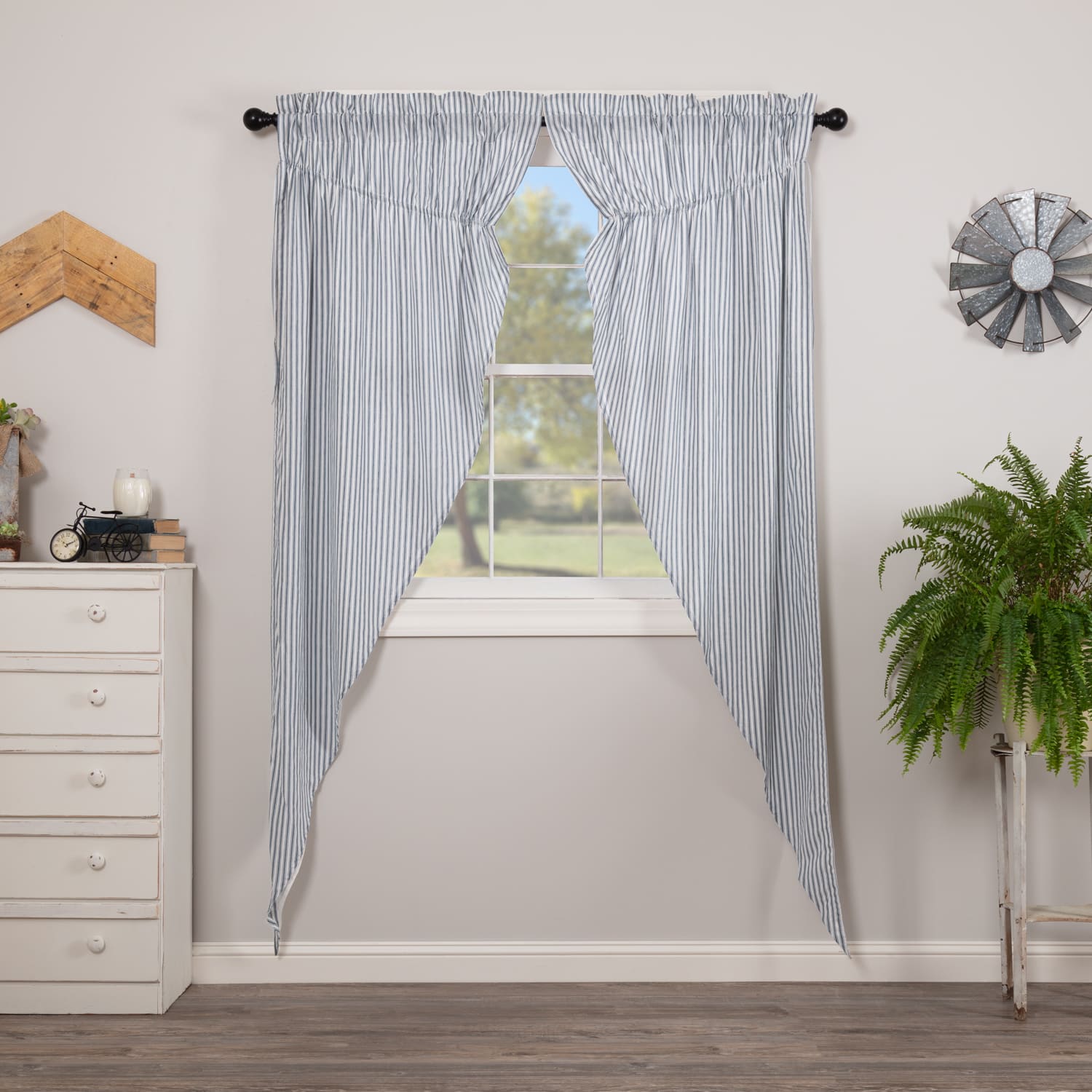 Sawyer Mill Ticking Stripe Blue Prairie Panel - Set/2 - Image 2