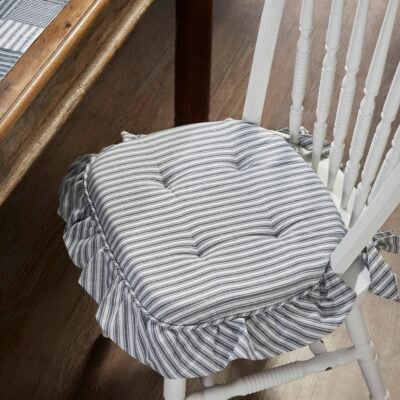 Sawyer Mill Blue Ticking Ruffled Chair Pad