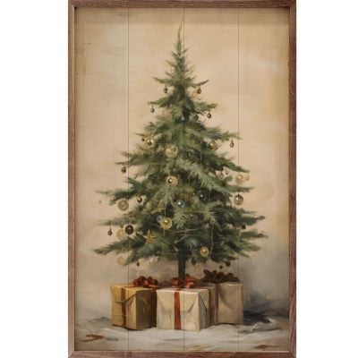 Christmas Tree With Presents II Wooden Sign