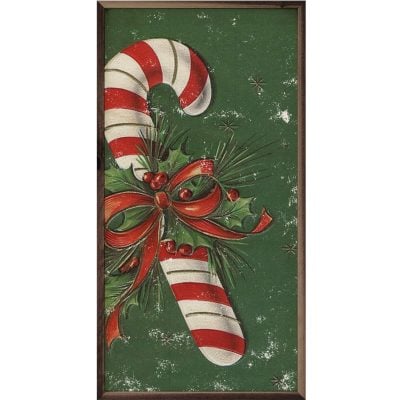Candy Cane With Red Bow Wooden Sign