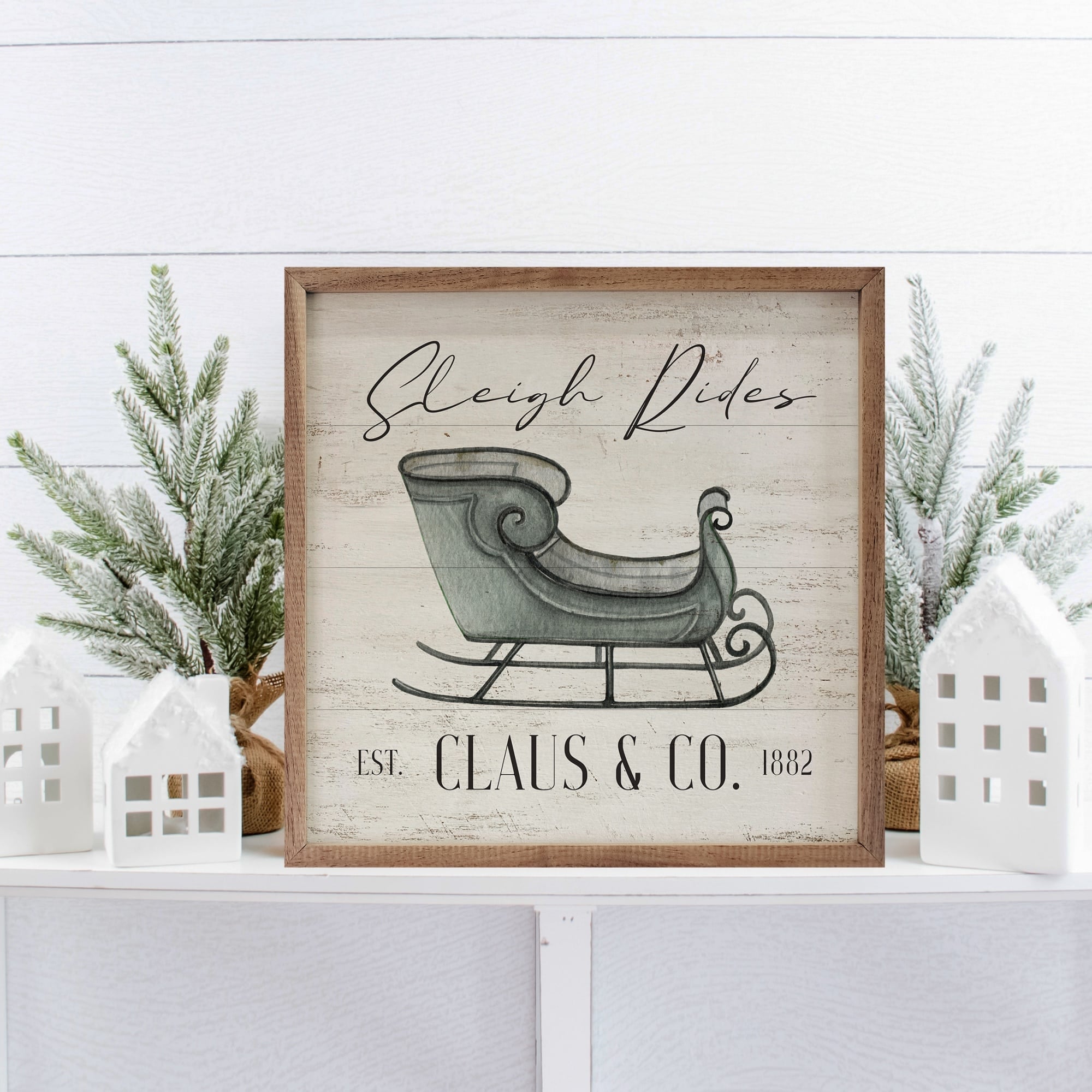 Sleigh Rides Claus & Co Blue Sleigh Wooden Sign