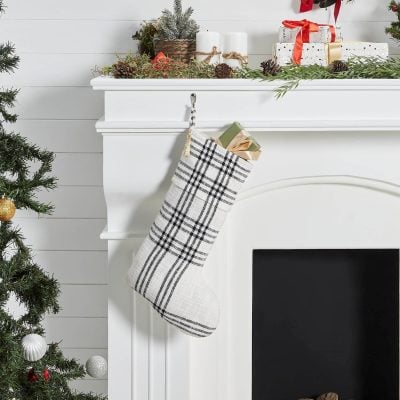 Wintergleam Black White Plaid Stocking