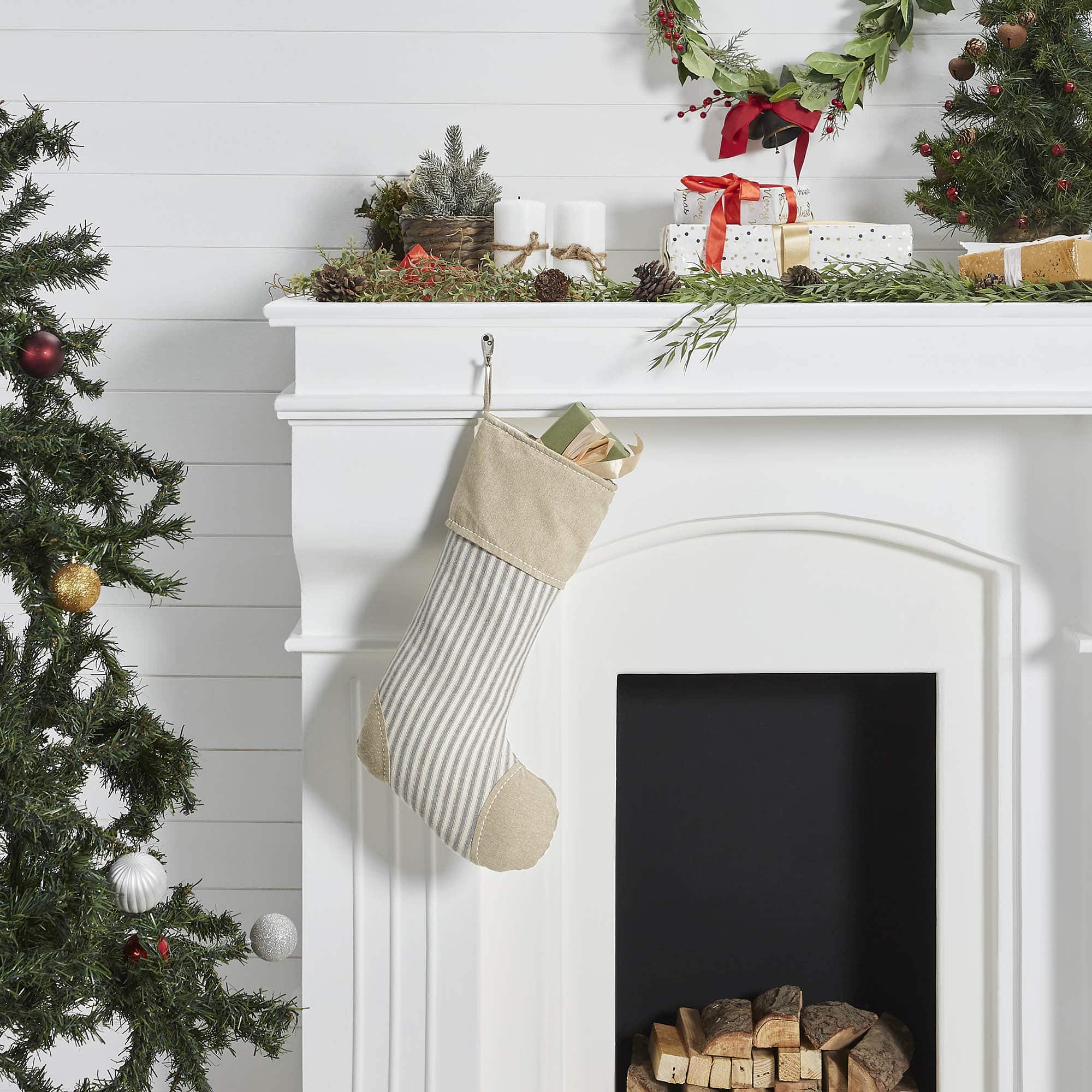 Grace Ticking Stripe Patch Stocking - Image 2