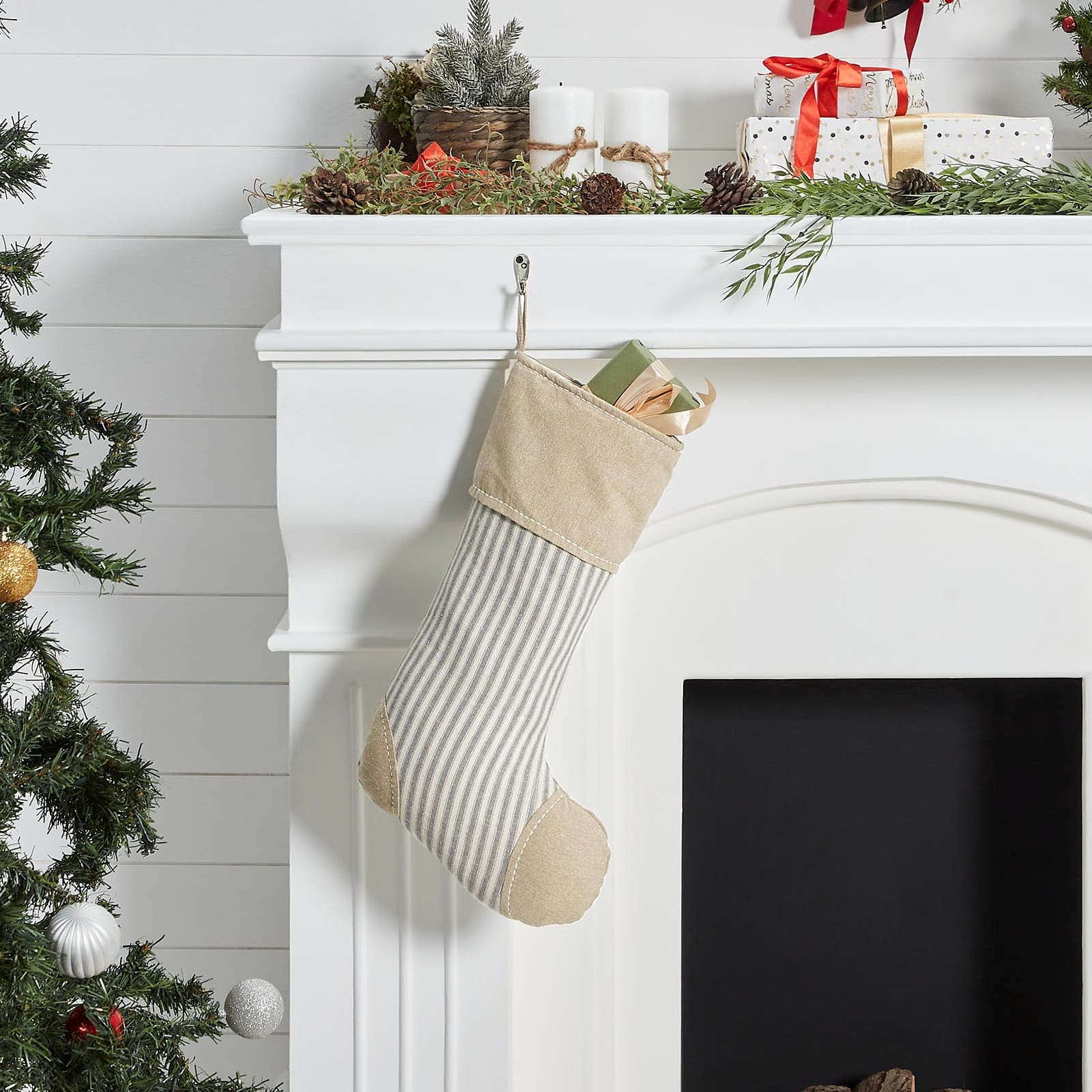 Grace Ticking Stripe Patch Stocking