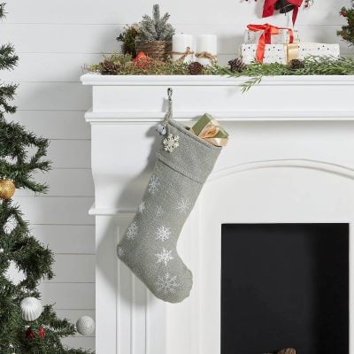Yuletide Burlap Dove Grey Snowflake Stocking