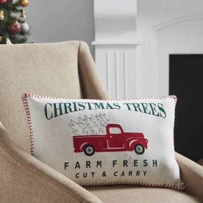 Farm Fresh Red Truck Christmas Filled Pillow - 14" x 22"
