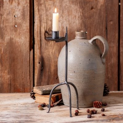 Primitive Single Taper Aged Wrought Iron Candle Holder