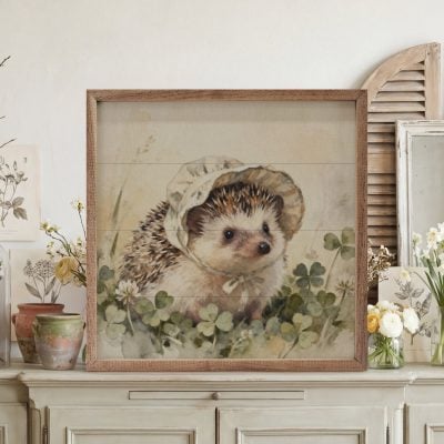 Hedgehog In Bonnet Wooden Sign