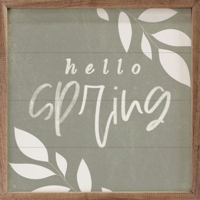 Hello Spring Green Wooden Sign