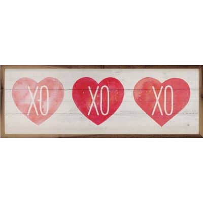 XO Hearts Whitewash Wooden Sign