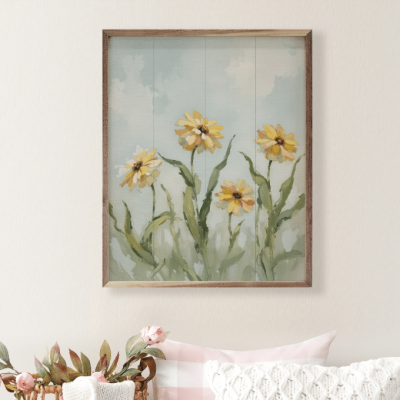 Yellow Field Of Flowers Wooden Sign