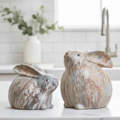 Marbled Meadow Bunny Figurines, Set/2 Assorted