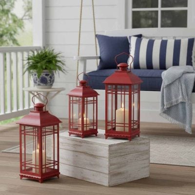 Heritage Red Metal Lanterns, Set/3