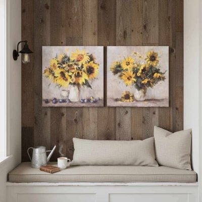 Golden Sunflower Vase Wall Art, Set/2 Assorted